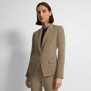 Theory Angled Blazer in Admiral Crepe Dark Beige Size 12 NWT